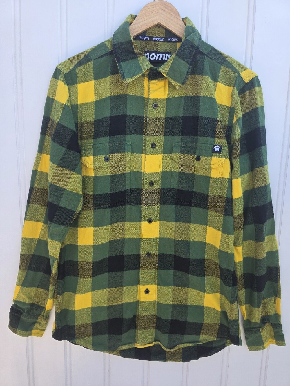 Nomis Button Up Long Sleeve Shirt Yellow Green Plaid Mens Medium